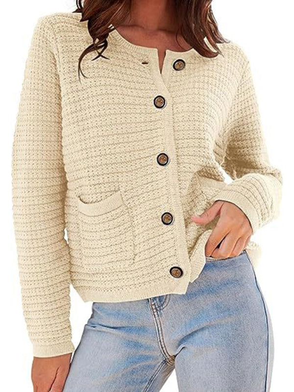 Cardigan sweaters- Everyday Warmth Button-Up Cardigan Sweater for Casual Wear- Cream- IndioGear Clothing and Gear