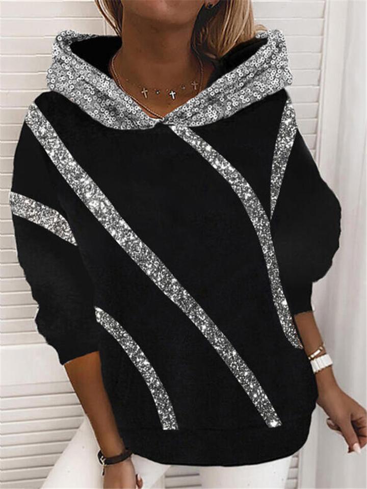 Casual Fit Sequined Long Sleeve Pullover Hooded Sweatshirt Shopvhs.com