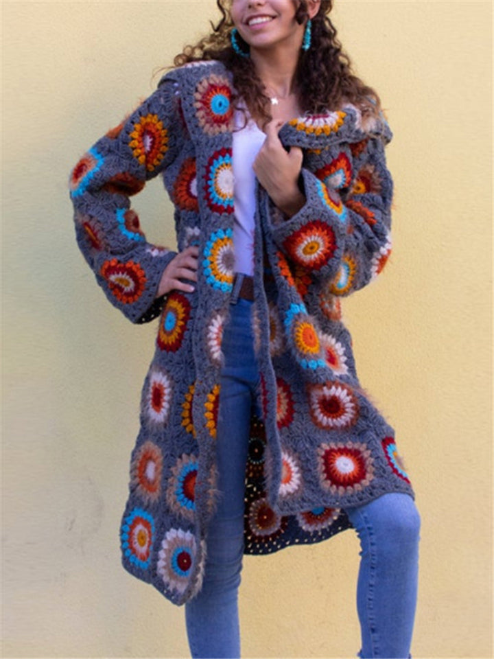 Casual Knitting Hollowed-Out Flower Cardigan With Hood Shopvhs.com