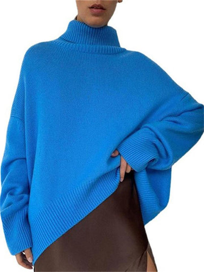 Casual Loose Turtleneck Knitted Solid Color Sweaters For Women Shopvhs.com