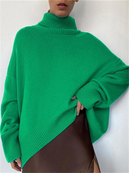 Casual Loose Turtleneck Knitted Solid Color Sweaters For Women Shopvhs.com