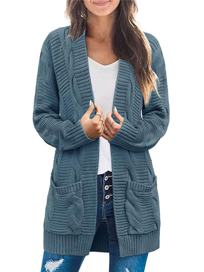 Casual Soft Ribbed Knit Long Sleeve Open Front Mid-Length Sweater Cardigan Shopvhs.com