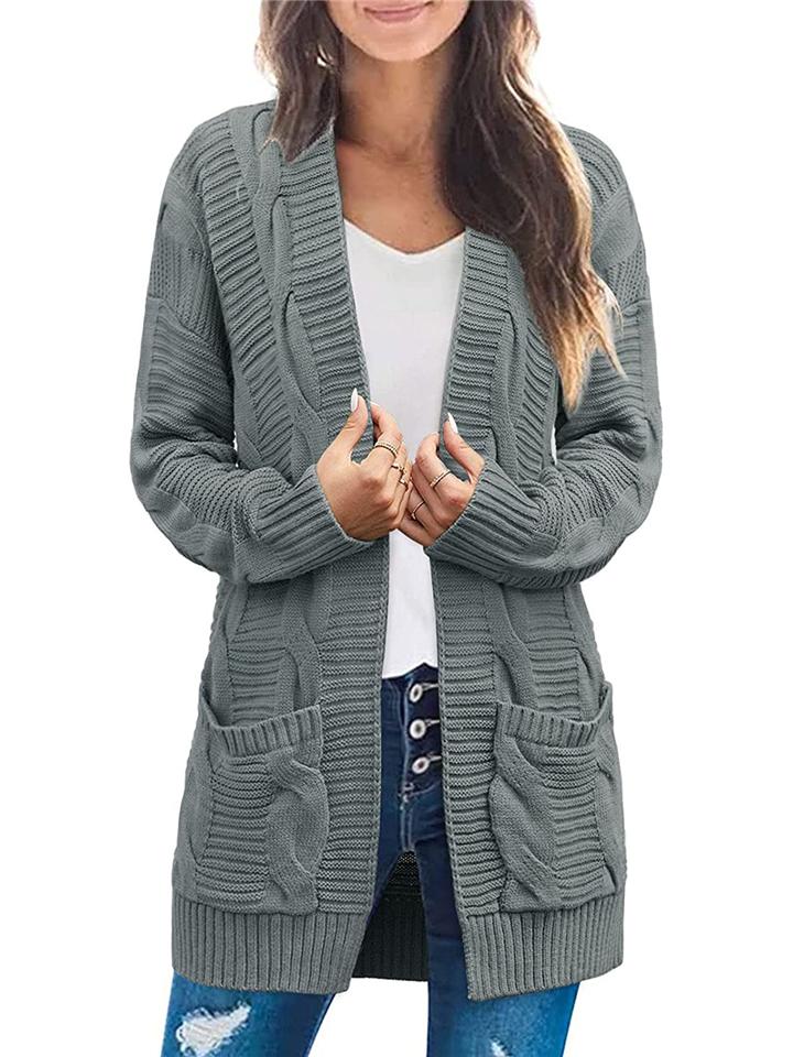 Casual Soft Ribbed Knit Long Sleeve Open Front Mid-Length Sweater Cardigan Shopvhs.com