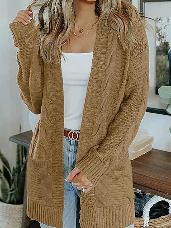 Casual Soft Ribbed Knit Long Sleeve Open Front Mid-Length Sweater Cardigan Shopvhs.com