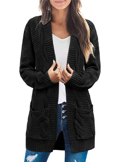 Casual Soft Ribbed Knit Long Sleeve Open Front Mid-Length Sweater Cardigan Shopvhs.com