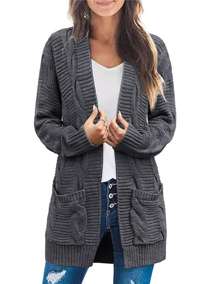 Casual Soft Ribbed Knit Long Sleeve Open Front Mid-Length Sweater Cardigan Shopvhs.com