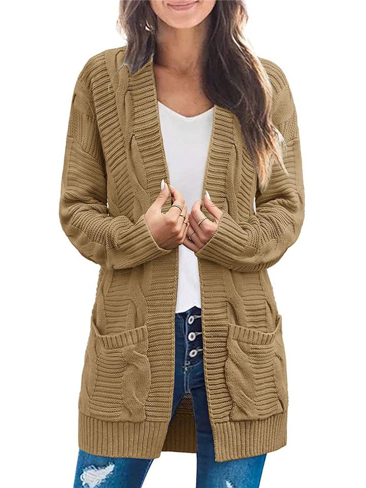 Casual Soft Ribbed Knit Long Sleeve Open Front Mid-Length Sweater Cardigan Shopvhs.com