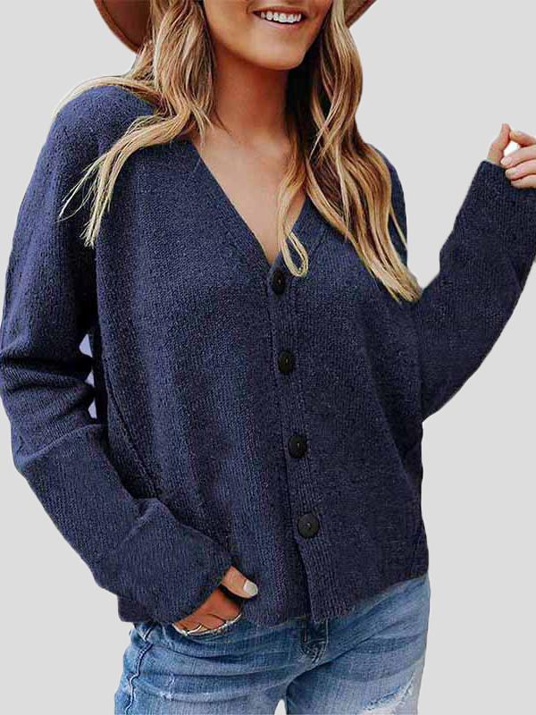 Casual Solid Long Sleeve Button Knit Cardigan Shopvhs.com