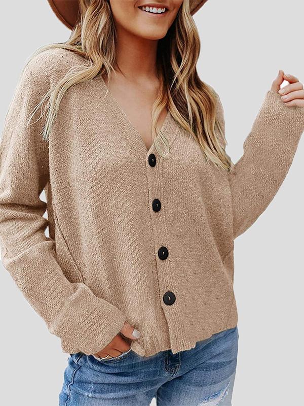 Casual Solid Long Sleeve Button Knit Cardigan Shopvhs.com