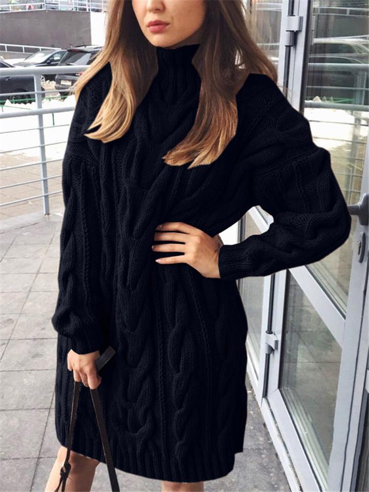 Casual Style High Neck Ribbed Knit Long Sleeve Midi Sweater Shopvhs.com