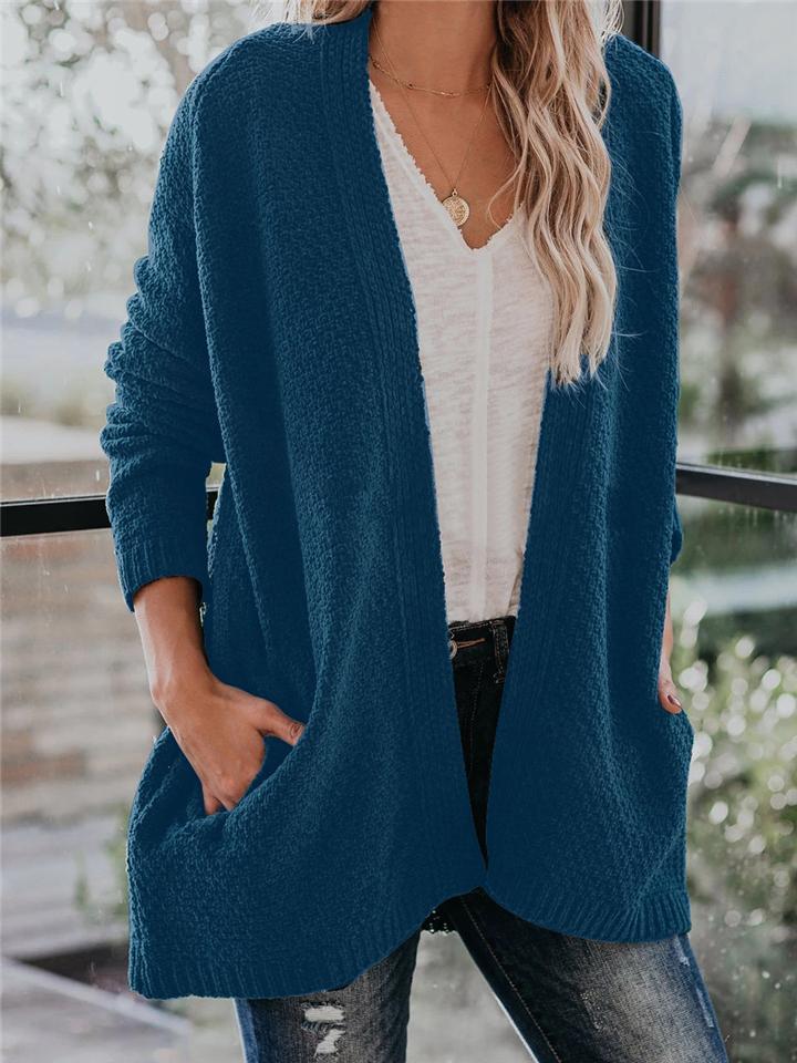 Casual Style Open Front Solid Color Knitted Cardigan Sweater Shopvhs.com