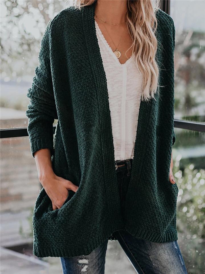 Casual Style Open Front Solid Color Knitted Cardigan Sweater Shopvhs.com