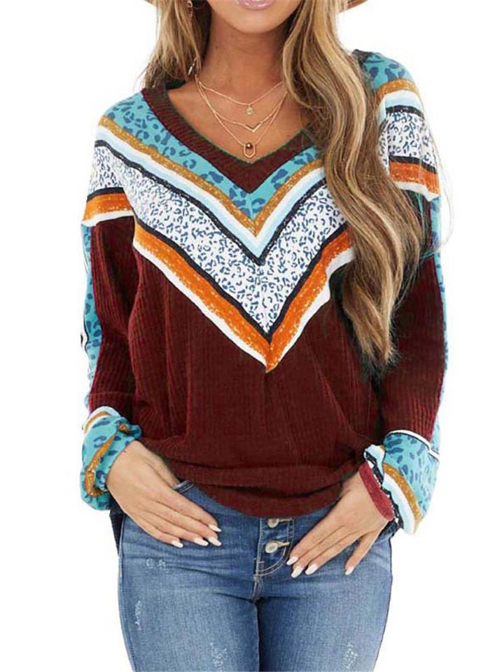 Casual Style Printed Long Sleeve Knitted Pullover Tops Shopvhs.com