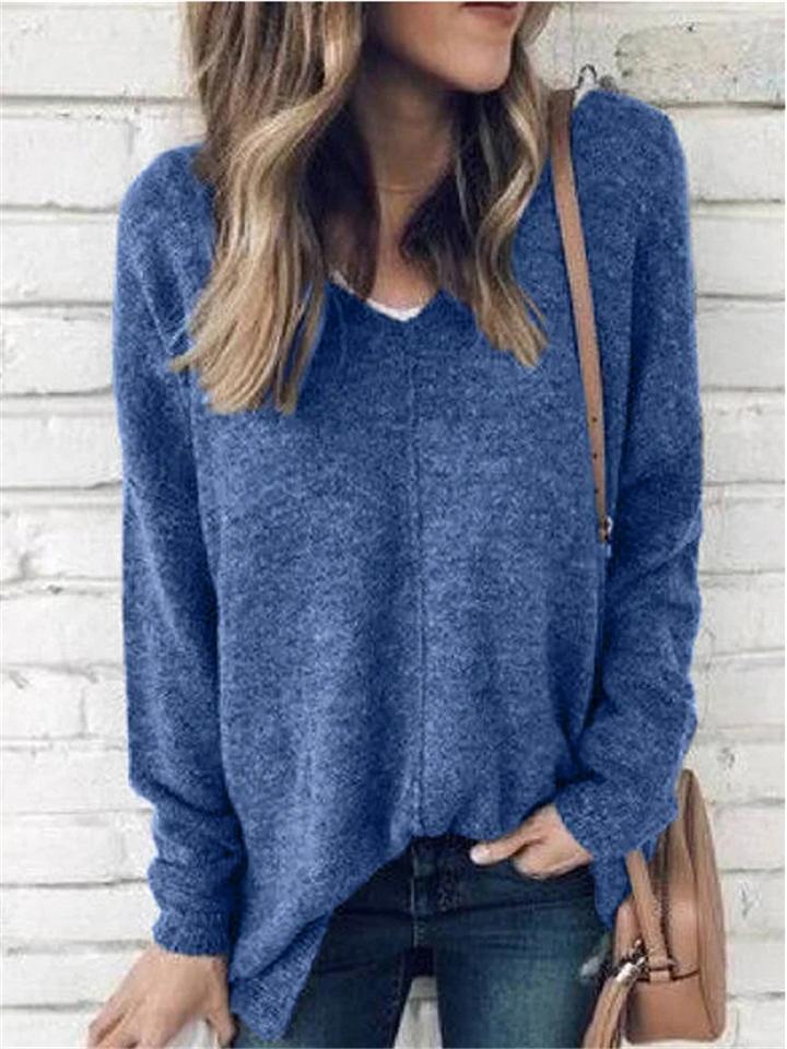 Casual Style V Neck Solid Color Woolen Pullover Sweater Shopvhs.com