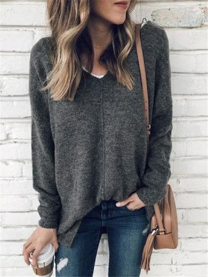 Casual Style V Neck Solid Color Woolen Pullover Sweater Shopvhs.com