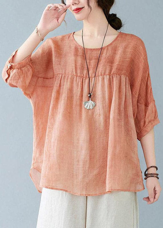 Chic Orange O-Neck Patchwork Side Open T Shirt Half Sleeve GK-LTP220419