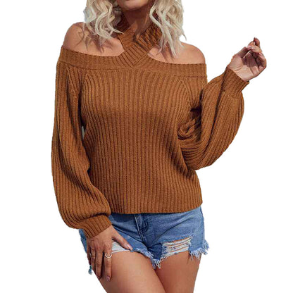 Gray-Womens-Long-Sleeve-Cold-Shoulder-Halter-Neck-Hand-Knit-Sweater-Tops-Sexy-Pullover-Backless-Loose-Jumper-Sweaters-K232