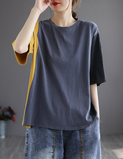 Color Stitching Loose Casual Cotton T-shirt Accessories 38.80