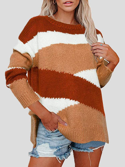 Colorblock Striped Irregular Long Sleeve Sweater Shopvhs.com