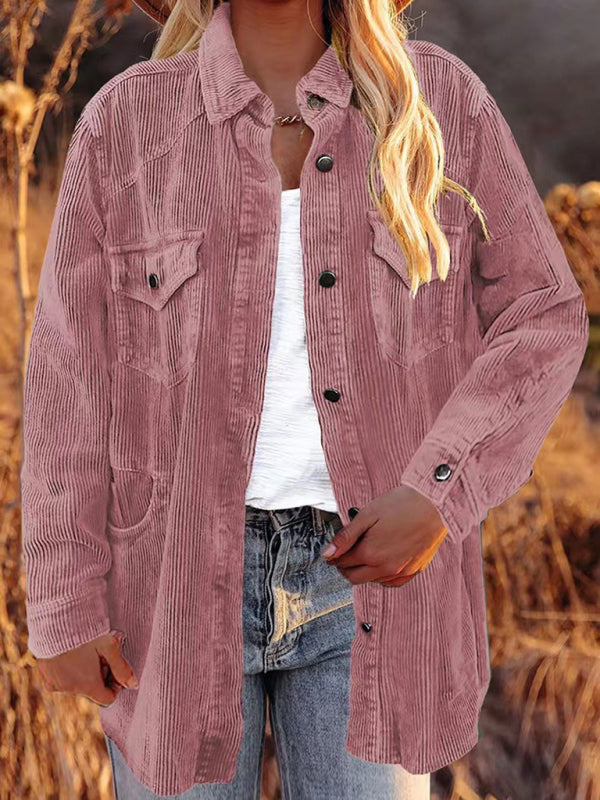 Corduroy Jackets- Solid Corduroy Oversized Shirt Jacket- - IndioGear Fashion and Gear