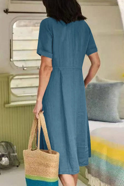 Agatha® | Cotton Linen Button-down Midi Dress