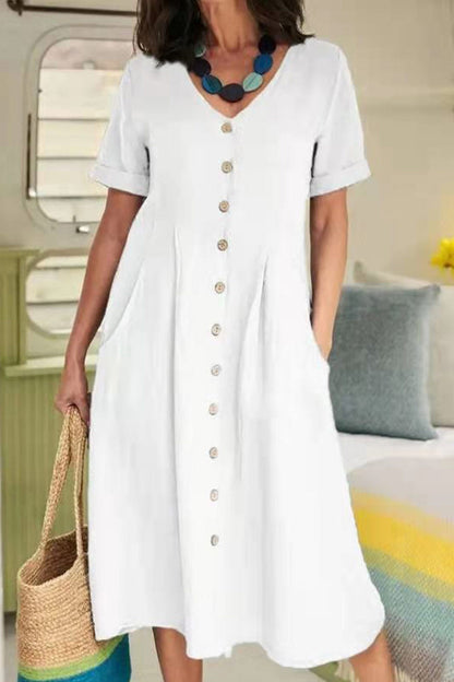 Agatha® | Cotton Linen Button-down Midi Dress