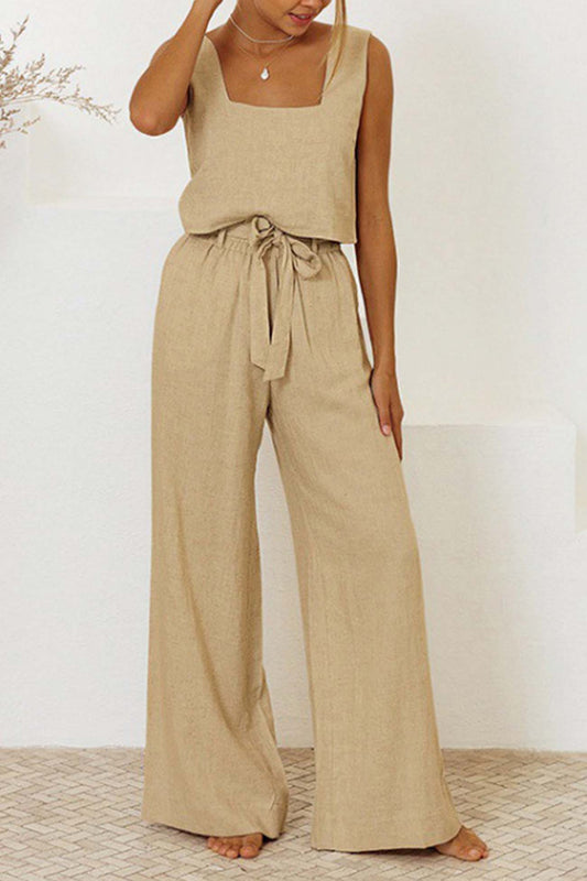 Angelina® | Cotton Waist-Tie Square Neck Pants Set