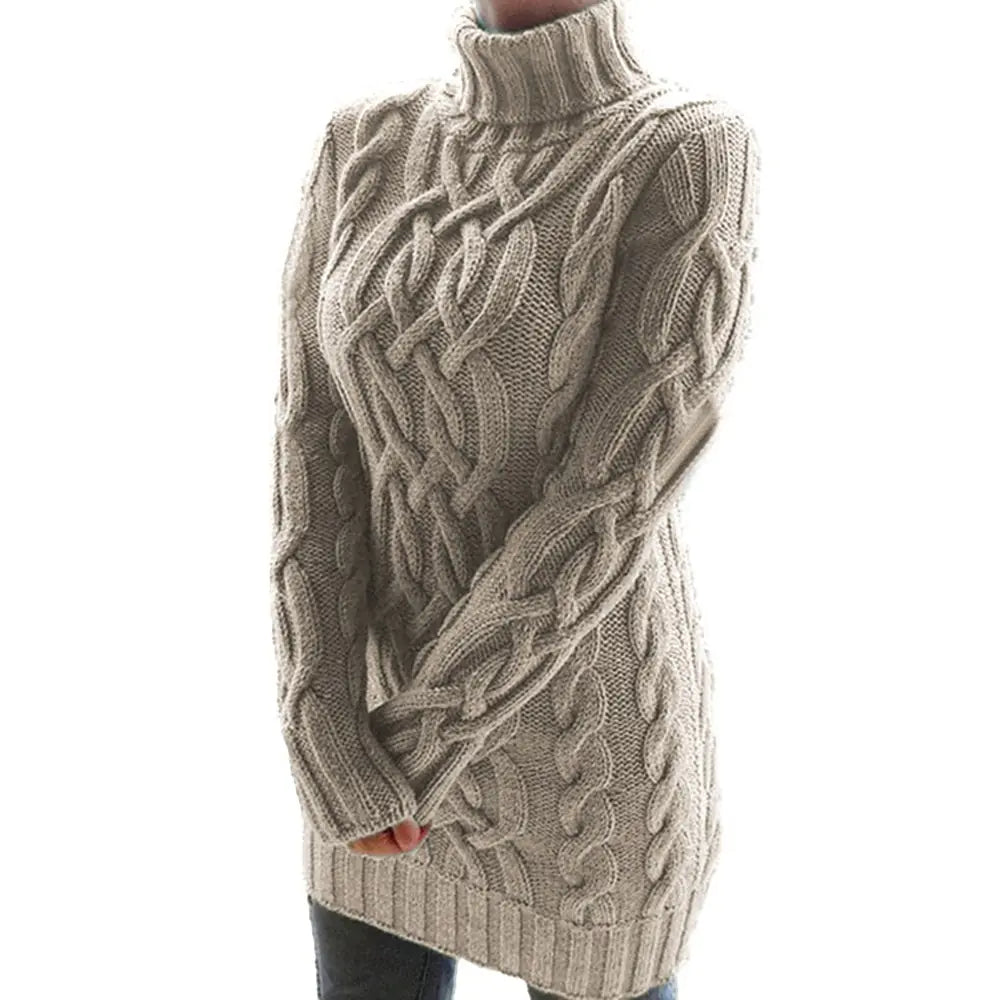 Turtleneck Twist Knitted Sweater Dress - NocturnalExpressions