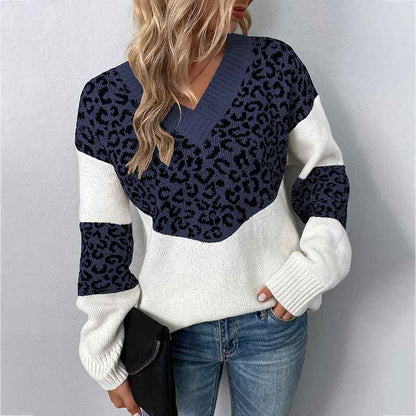 Blue-Womens-Casual-Long-Sleeve-Off-Shoulder-Knitted-Sweater-Leopard-Print-Color-Block-Loose-Pullover-Tops-K250