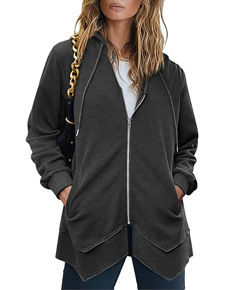 zeagoo women zip up hoodies fleece lined tunic sweatshirt long casual hoodie jacket with pockets