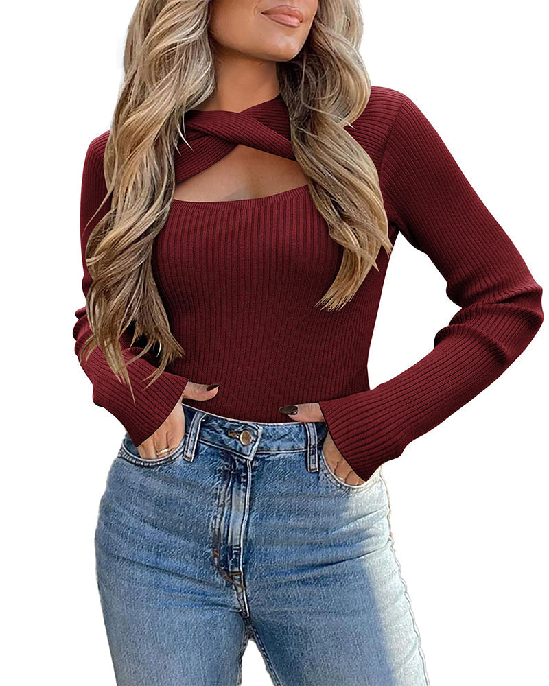 zeagoo womens 2023 pullover sweaters long sleeve cutout knit lightweight crew neck fall clothes s xxl