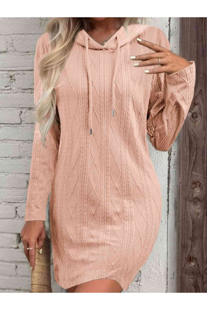 Drawstring Hooded Sweater Dress - Sweater Dresses - FITGGINS