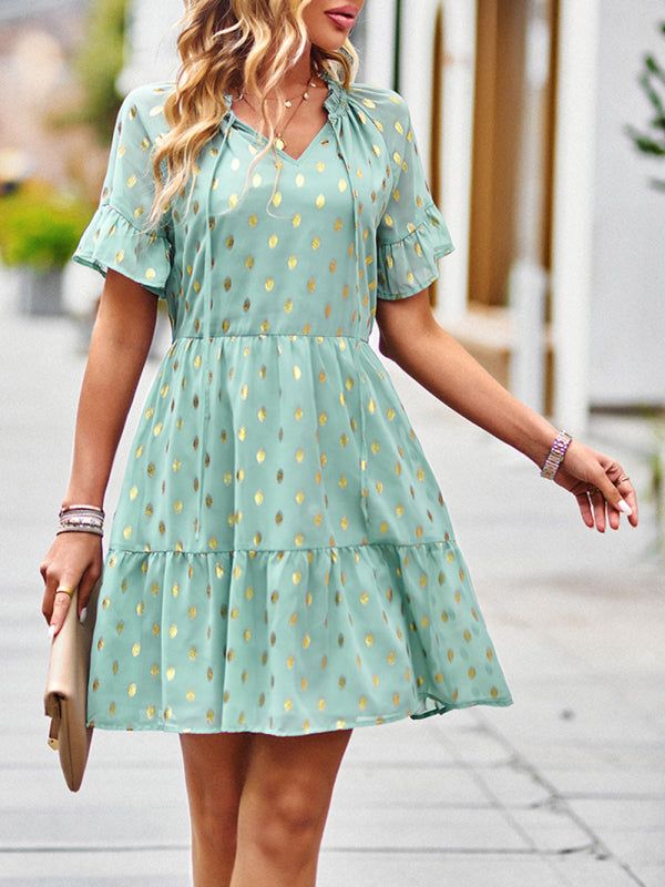 Dress- Golden Polka Dot Mini Dress: The Summer Must-Have!- - Pekosa Women Clothing