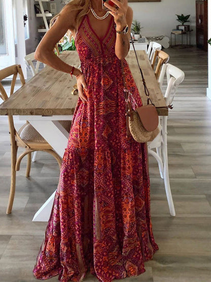 Dress- Summer Vacation Boho Tiered Cami Maxi Dress- - Pekosa Women Clothing