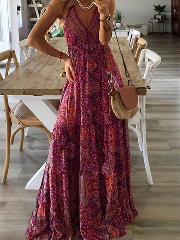 Dress- Summer Vacation Boho Tiered Cami Maxi Dress- - Pekosa Women Clothing