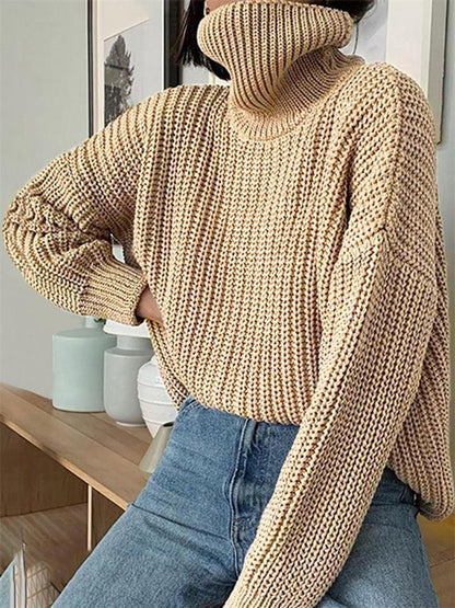 Elegant Turtleneck Solid Color Pullover Sweater Shopvhs.com