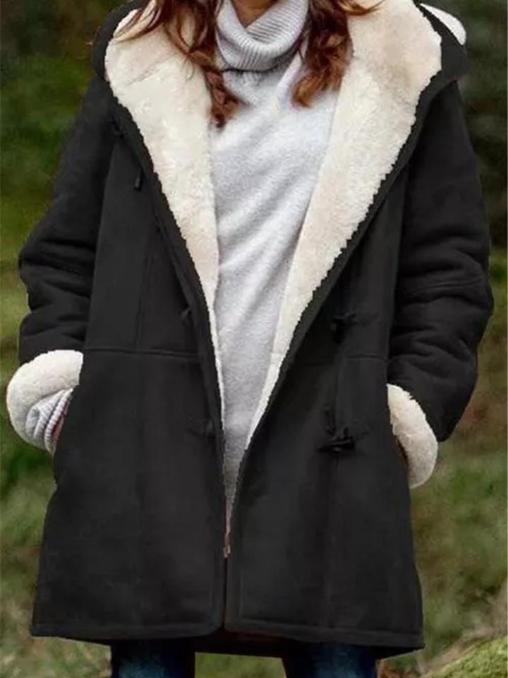 Extra Cozy Fur Lining Horn Toggles Pocket Hooded Midi Coat Shopvhs.com