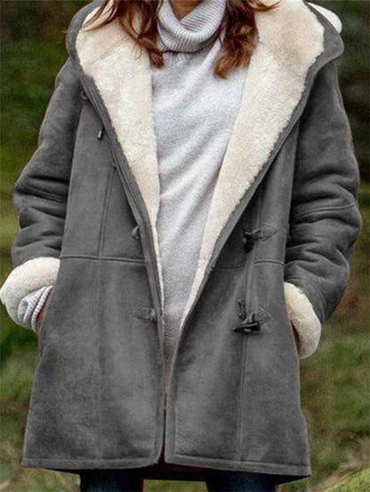 Extra Cozy Fur Lining Horn Toggles Pocket Hooded Midi Coat Shopvhs.com