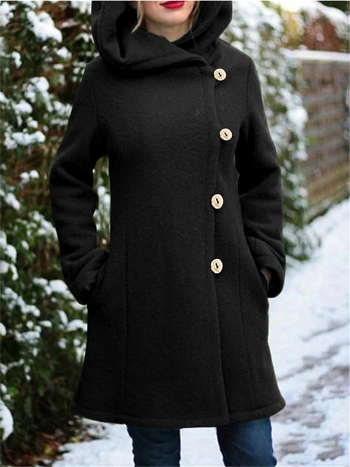 Extra Warm Button Up Side Pocket Solid Color Hooded Woolen Coat Shopvhs.com