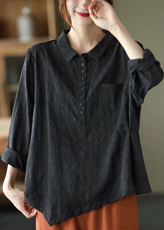 Fashion Black Button asymmetrical design Fall Shirt Long sleeve GK-LTP211019