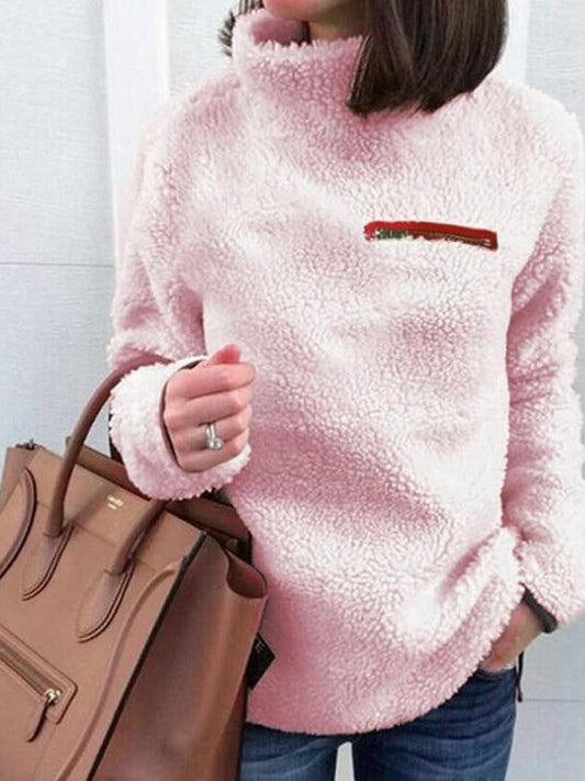 Fashion Zipper High Neck Long Sleeve Plush Sweater Shopvhs.com