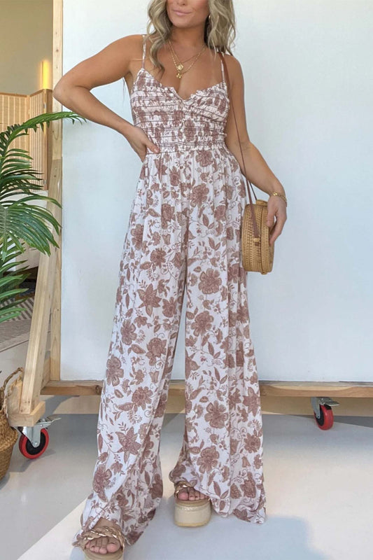 Liza® | Floraler ärmelloser Jumpsuit mit weitem Bein und V-Ausschnitt