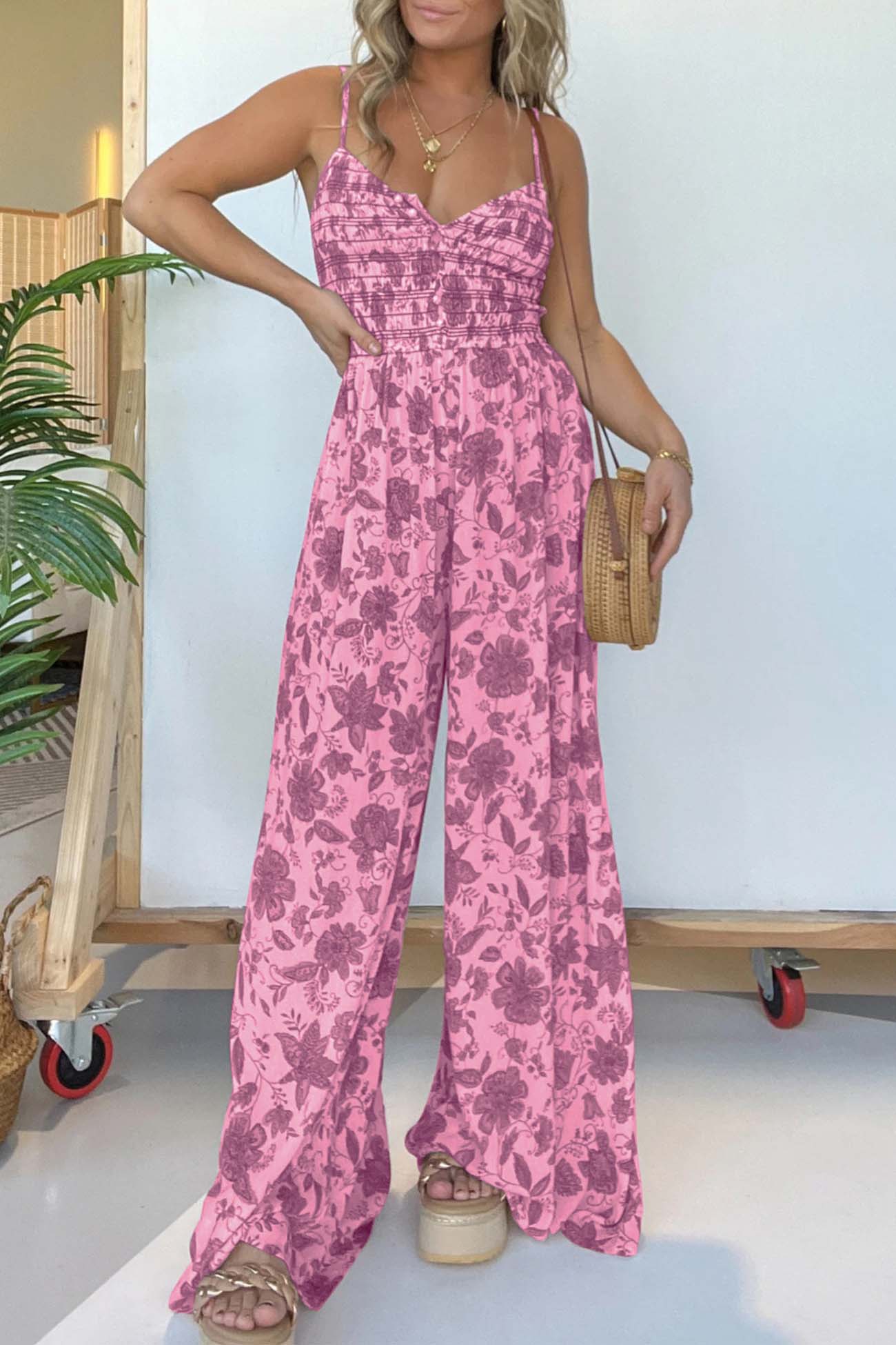 Liza® | Floraler ärmelloser Jumpsuit mit weitem Bein und V-Ausschnitt