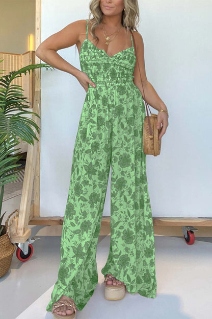 Liza® | Floraler ärmelloser Jumpsuit mit weitem Bein und V-Ausschnitt