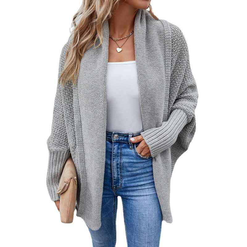 Gray-Womens-Long-Sleeve-Open-Front-Loose-Casual-Lightweight-Kimono-Cardigan-K228-Back