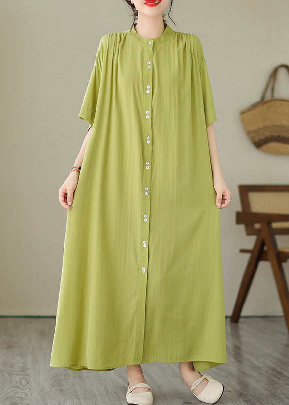 Ema® | Green O-Neck Button Maxi Dresses Summer GH1032