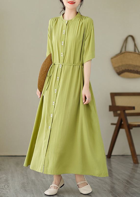 Ema® | Green O-Neck Button Maxi Dresses Summer GH1032