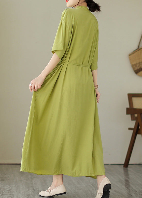 Ema® | Green O-Neck Button Maxi Dresses Summer GH1032