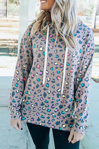 Colorful Leopard Drawstring Hoodie - girlyrose.com