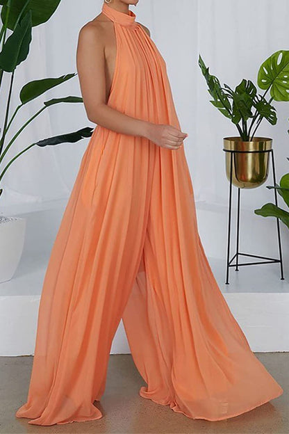 Elise® | Halterneck Backless Chiffon Wide Leg Jumpsuit